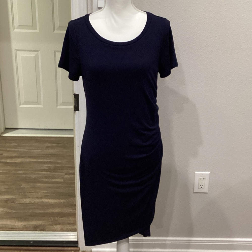 Preowned VICI Navy Blue Ruched Shirt Dress Size Large (Item#D033)